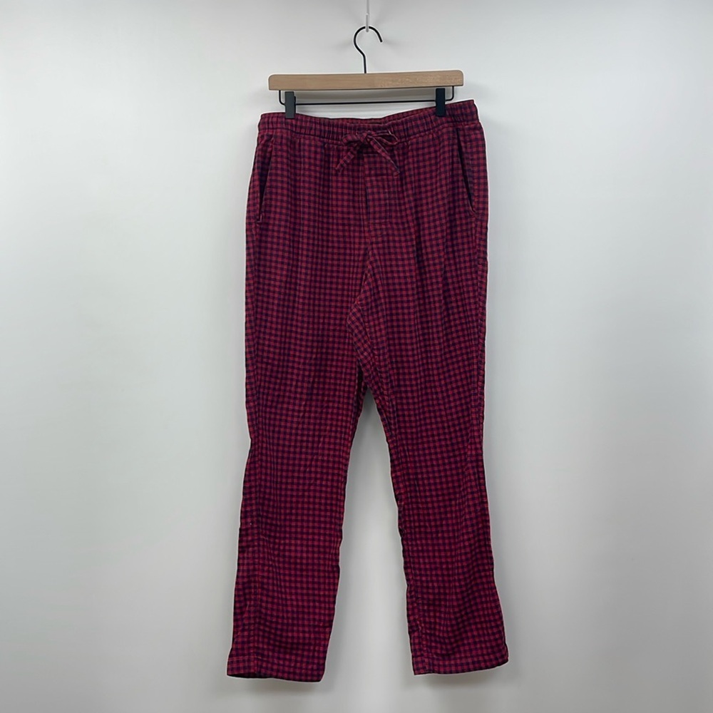 Men's J. Crew Flannel Plaid Elastic Waist Bootcut Pajama Pants Lounge Red Medium